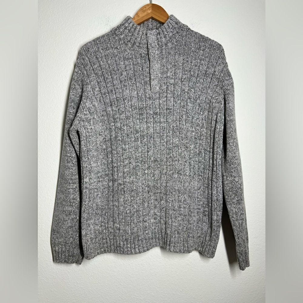 Marks & Spencer Vintage Knit Cotton Sweater 4 buttons Gray Mock Neck Size L